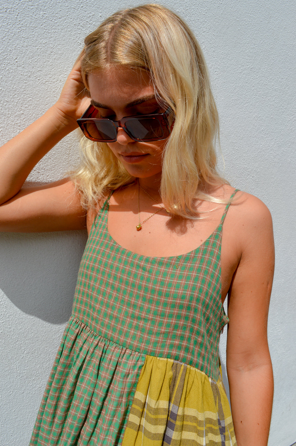 Amente Contrast Check Cami Dress