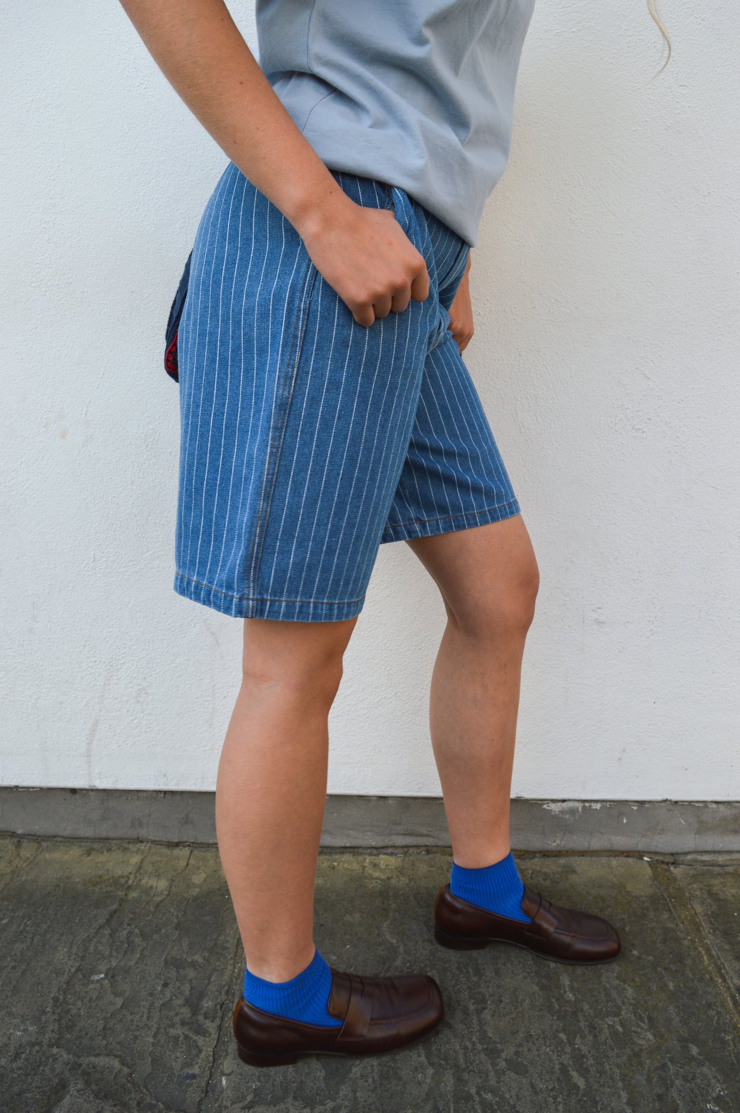 Numph Lucie Blue Denim Stripe Shorts