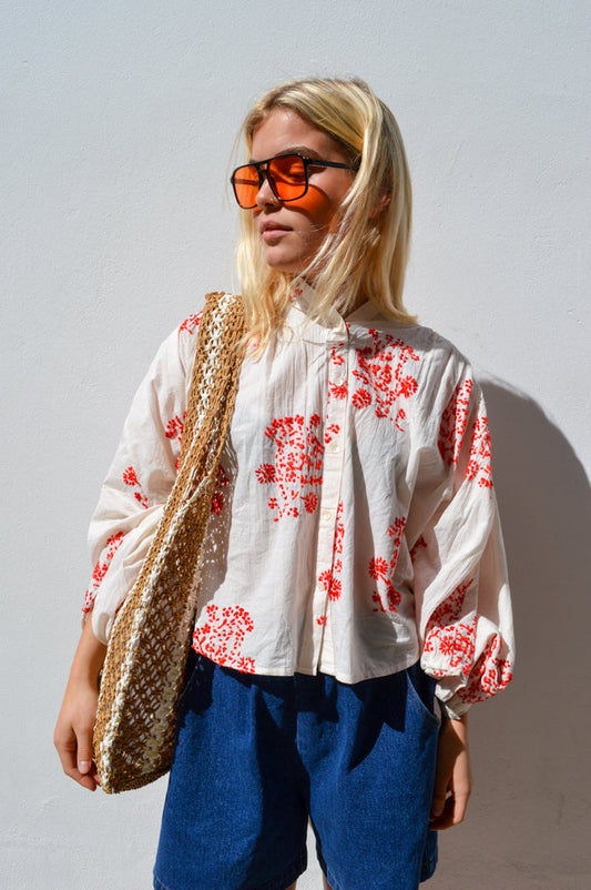 Maison Anana Dalias Red Embroidered Blouse