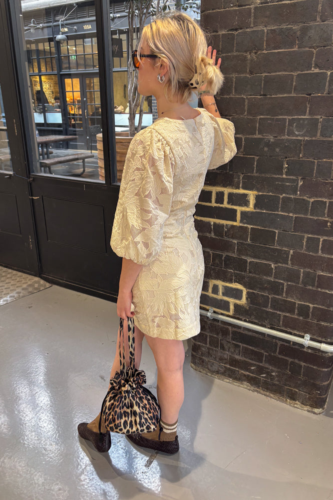The Tiny Big Sister Guipure Light Cream Short Dress