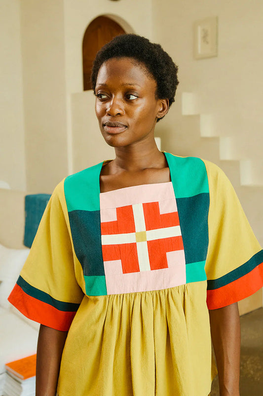 L.F Markey Rafe Mustard Patchwork Top
