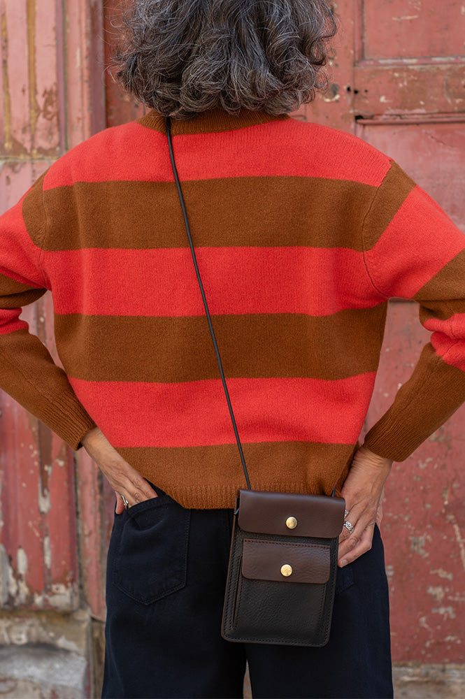 Cash CA Chestnut & Firebrick Striped Crew Neck Jumper