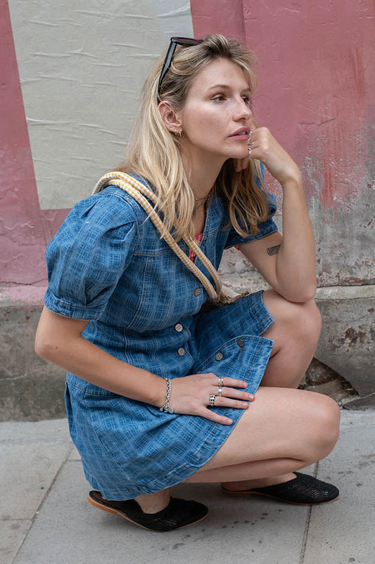 Damson Madder Adeline Shell Laser Check Mini Dress