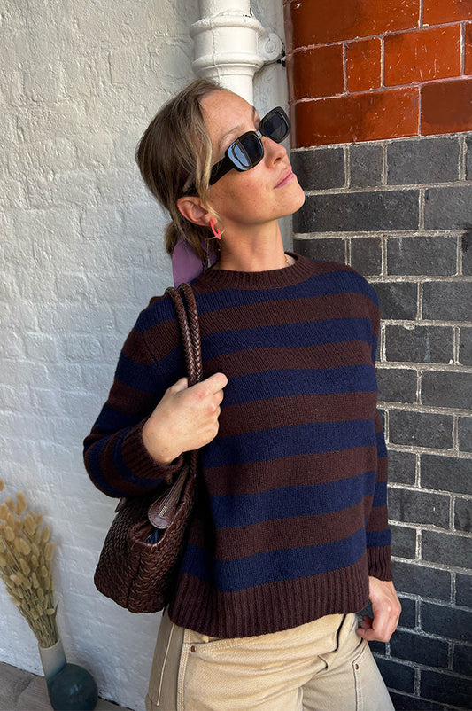 Cash CA Aubergine & Navy Stripe Jumper