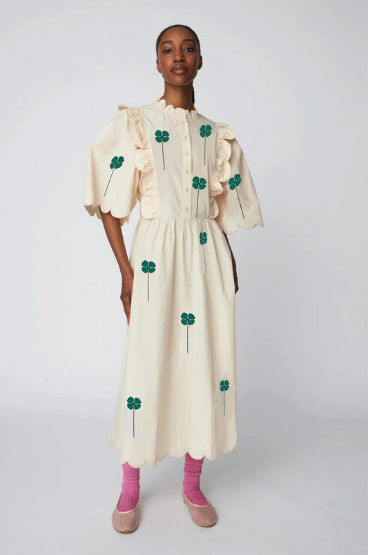 Stella Nova Embroidered Midi Green Clover Dress