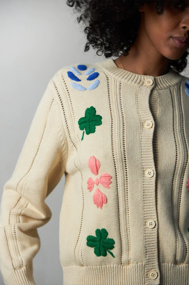 Stella Nova Embroidered Pointy Creme Cardigan