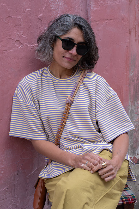 Fika Sara Lilac and Yellow Stripe T-Shirt