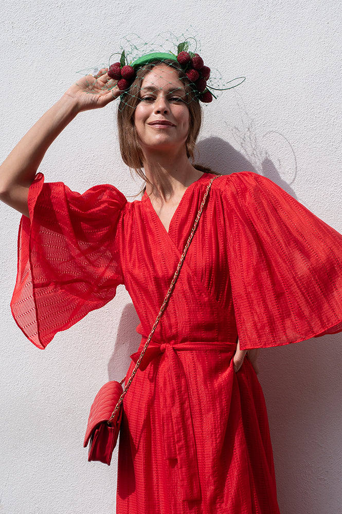 Stella Nova Pointelle Flame Red Wrap Dress