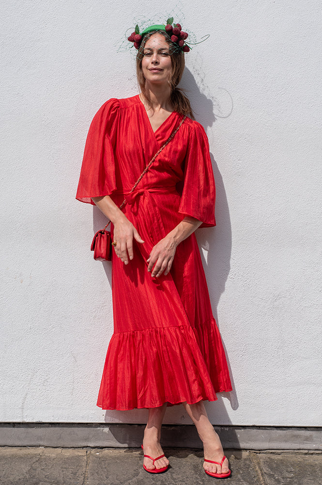 Stella Nova Pointelle Flame Red Wrap Dress