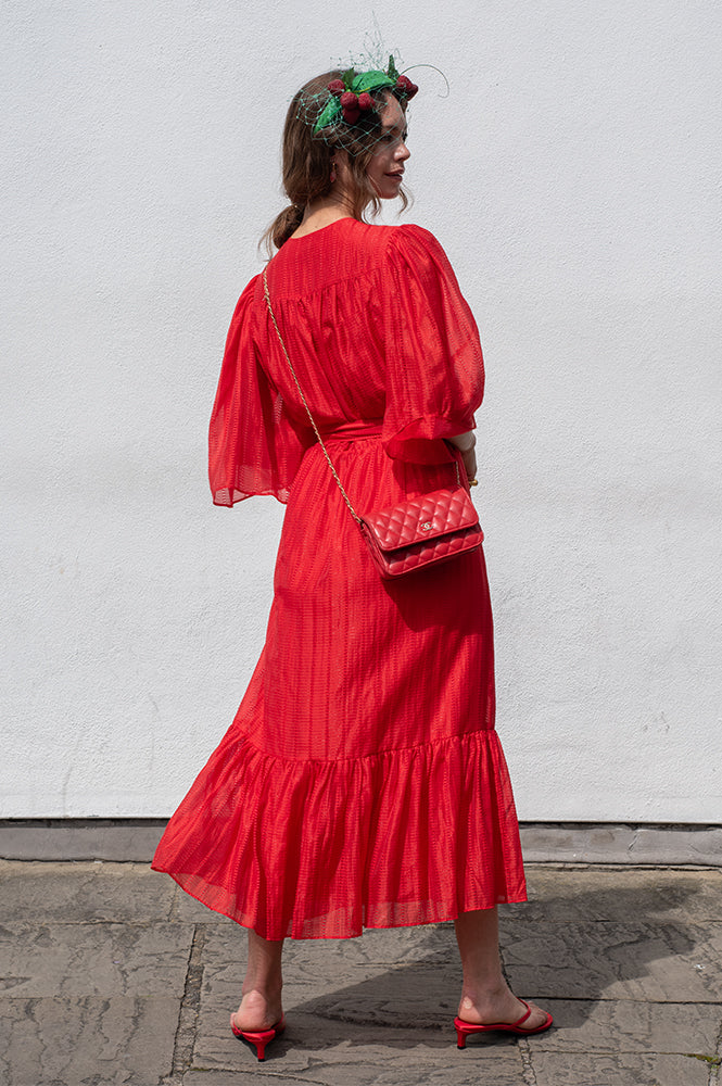 Stella Nova Pointelle Flame Red Wrap Dress
