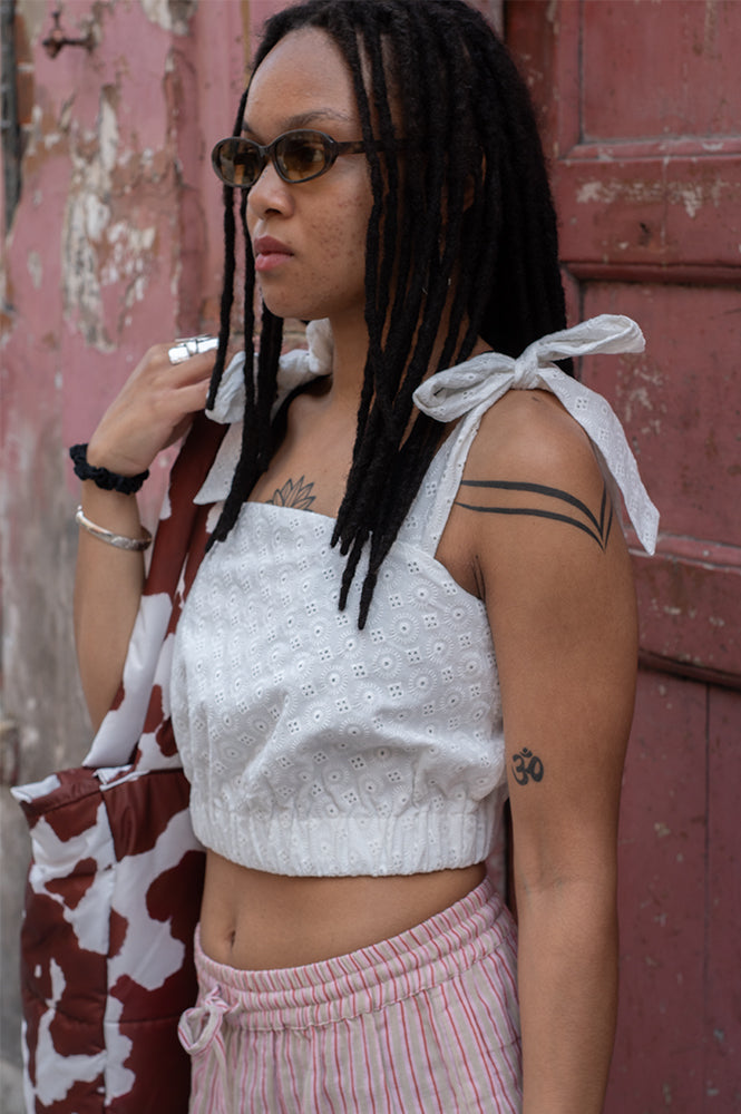 FRNCH Nahid White Bow Top