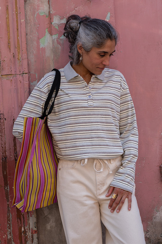 ICHI Becky Stripe Long Sleeve Polo