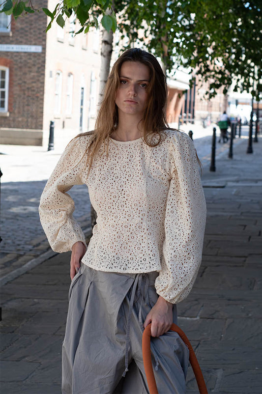 ICHI Viola Cream Lace Blouse