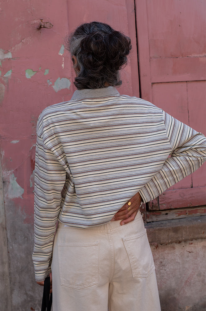 ICHI Becky Stripe Long Sleeve Polo