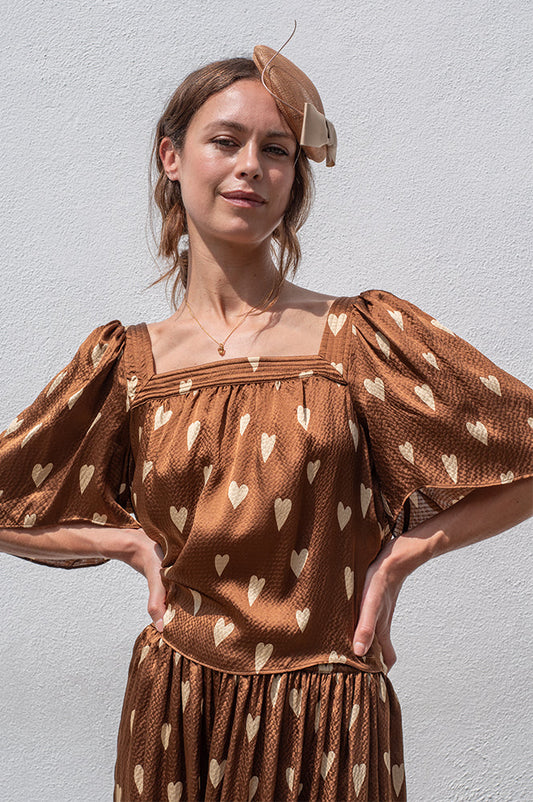 Stella Nova Heart Print Silk Top