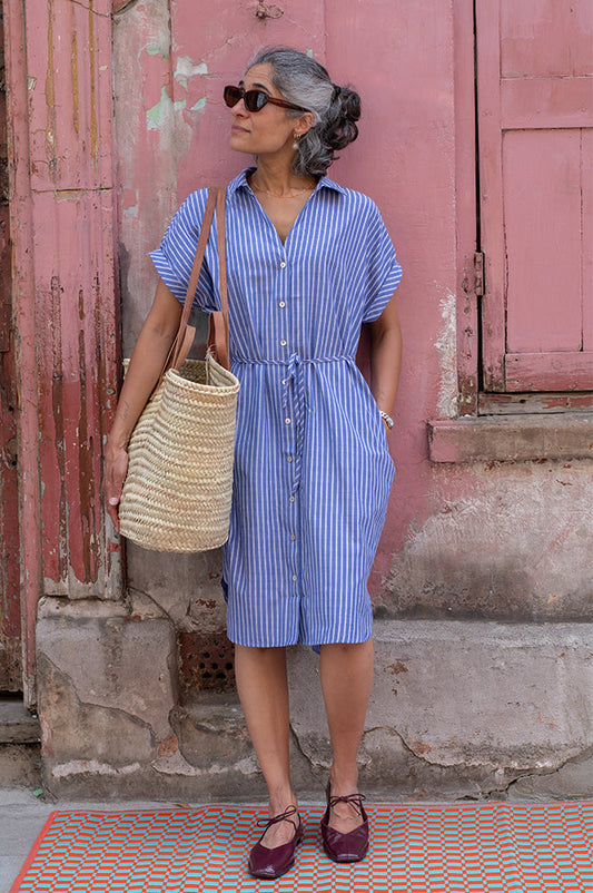 Numph Zally Blueprint Striped Midi Dress