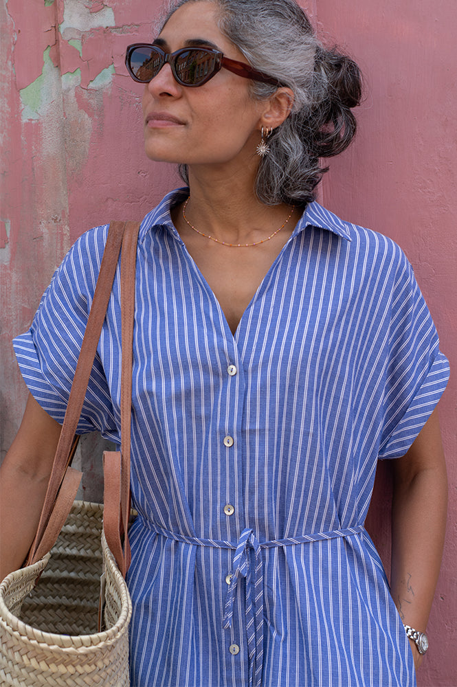 Numph Zally Blueprint Striped Midi Dress