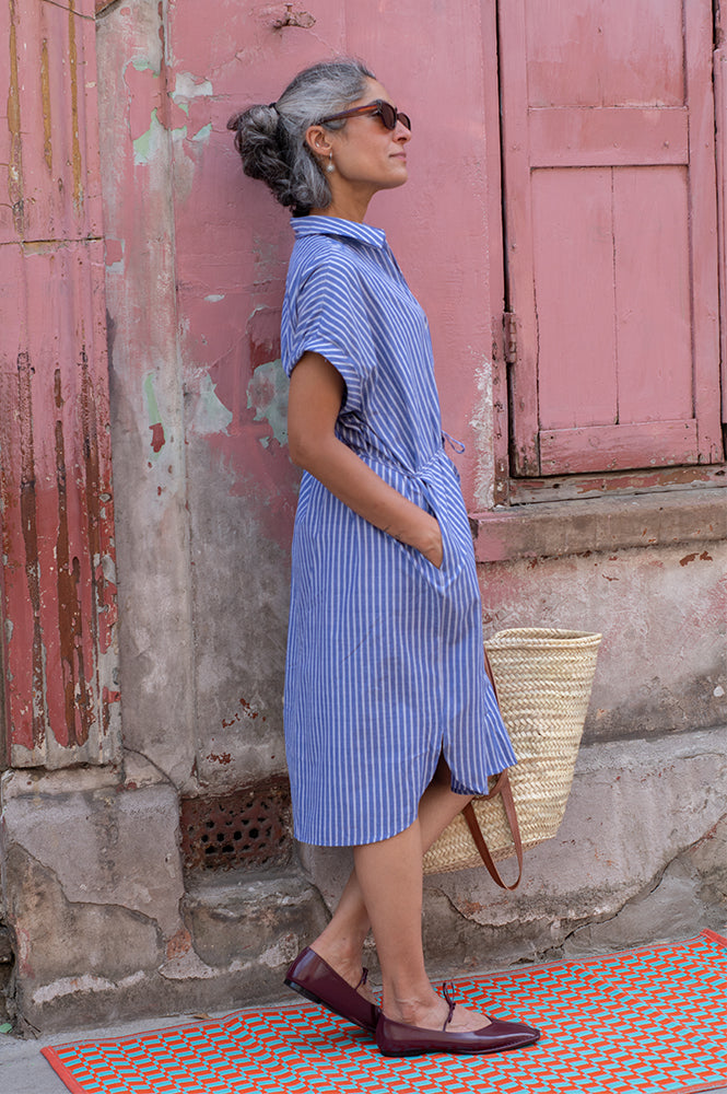 Numph Zally Blueprint Striped Midi Dress