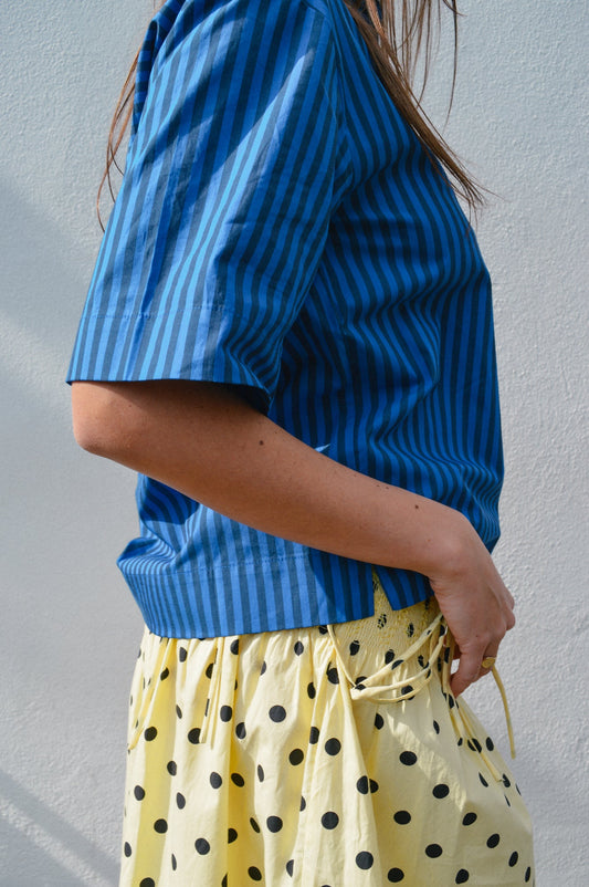 Yerse Bubble Striped Azure and Navy Shirt
