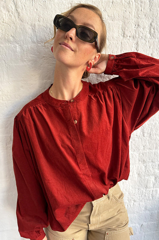 Grace & Mila Suri Terracotta Corduroy Blouse