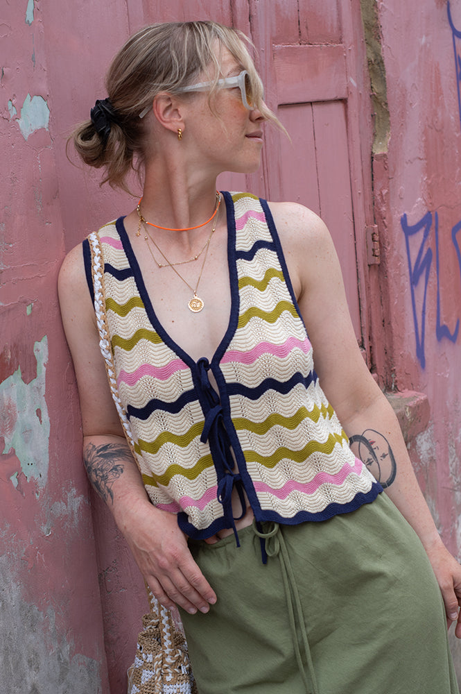 Seventy + Mochi Edie Lime Stripe Tie Vest