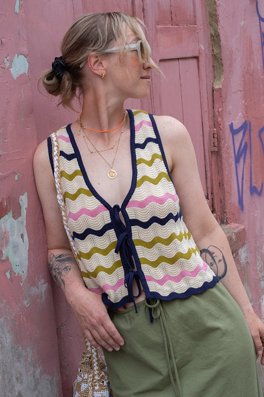 Seventy + Mochi Edie Lime Stripe Tie Vest