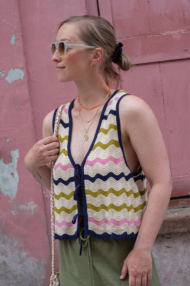 Seventy + Mochi Edie Lime Stripe Tie Vest