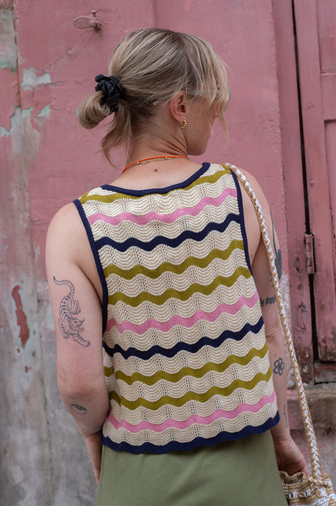 Seventy + Mochi Edie Lime Stripe Tie Vest