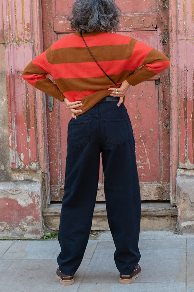 ICHI Hezano Navy Barrel Leg Trousers