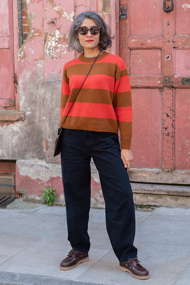 ICHI Hezano Navy Barrel Leg Trousers