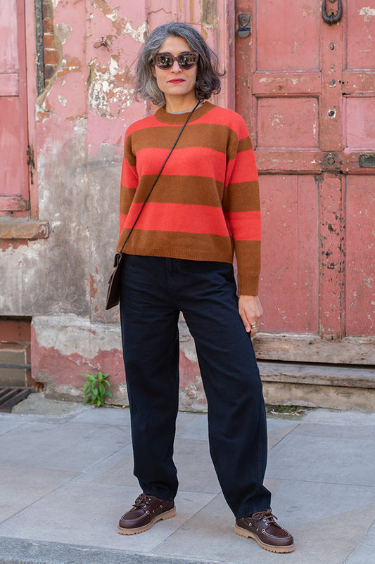 ICHI Hezano Navy Barrel Leg Trousers