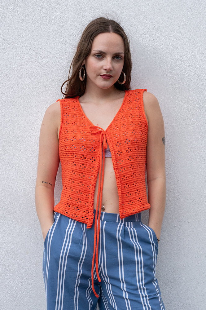 Compania Fantastica Orange Knit Bow Top