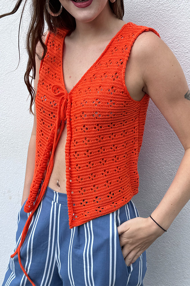 Compania Fantastica Orange Knit Bow Top