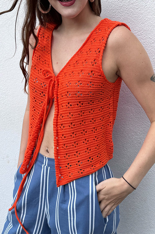 Compania Fantastica Orange Knit Bow Top