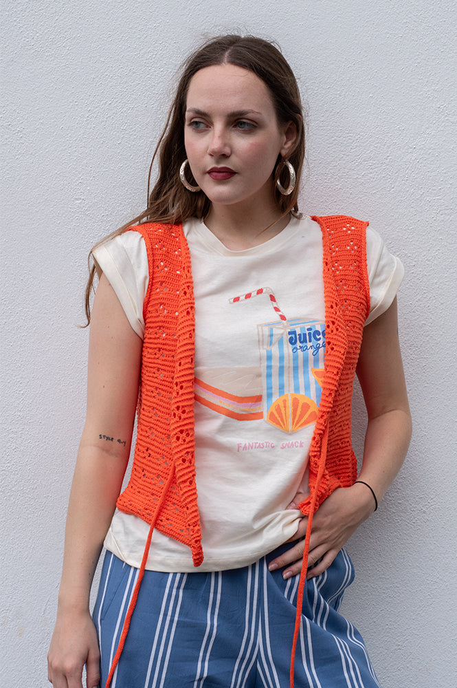 Compania Fantastica Orange Knit Bow Top