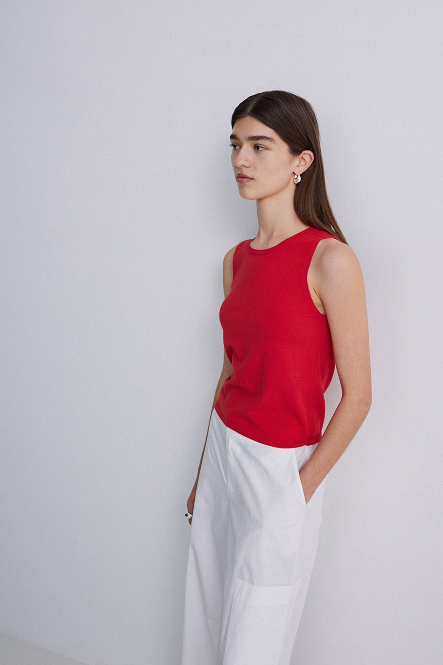 Yerse Red Ribbed Top