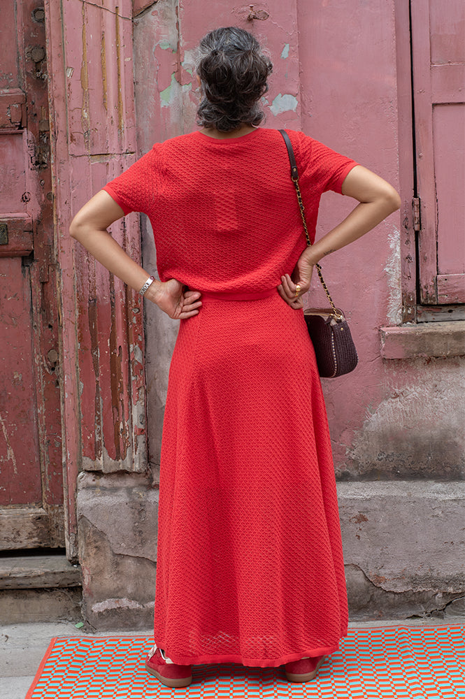 FRNCH Affoue Red Knit Skirt