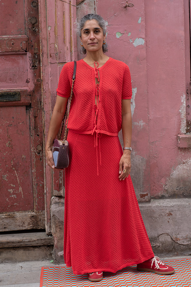 FRNCH Affoue Red Knit Skirt