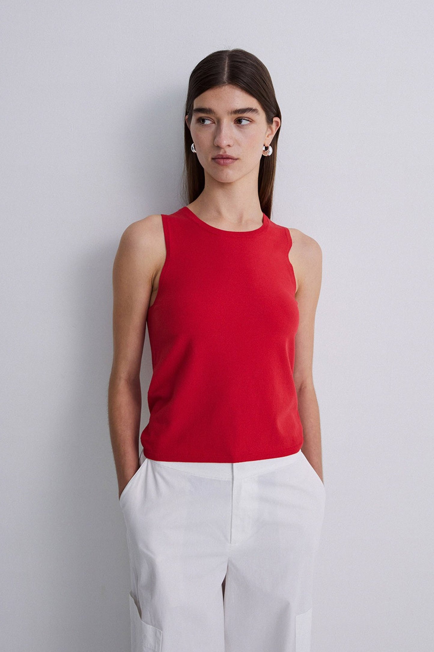 Yerse Red Ribbed Top