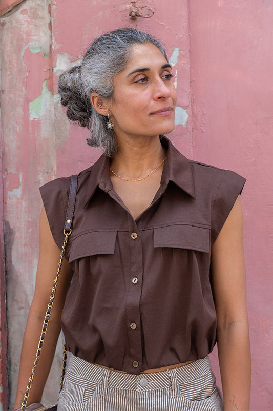 ICHI Stella Chestnut Sleeveless Shirt