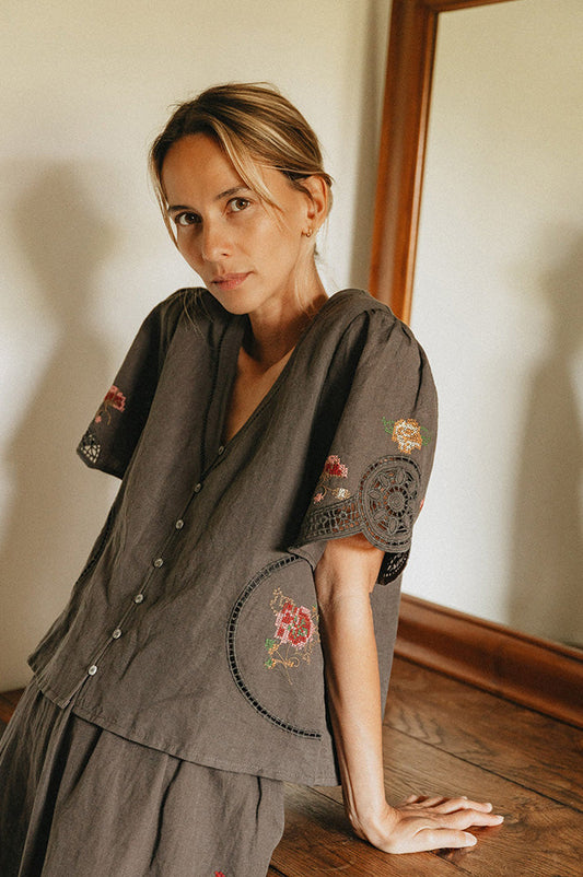 Indi & Cold Carbon Cross-Stitch Blouse