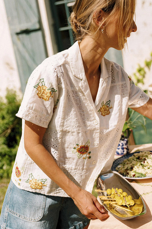 Indi & Cold White Cross-Stitch Patch Shirt