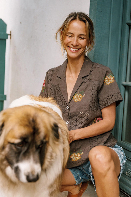 Indi & Cold Carbon Cross-Stitch Patch Shirt