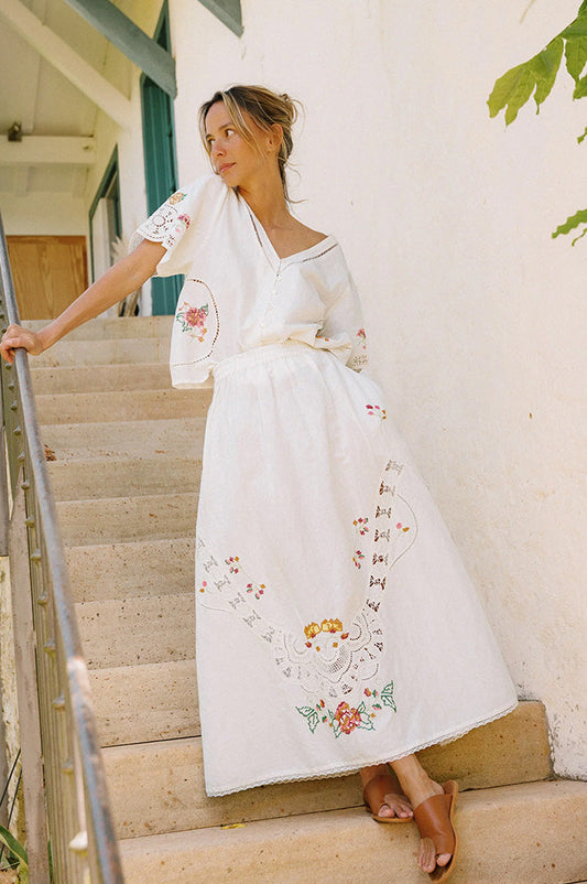Indi & Cold White Cross-Stitch Skirt