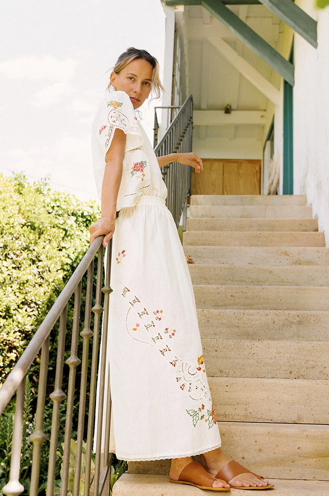 Indi & Cold White Cross-Stitch Skirt