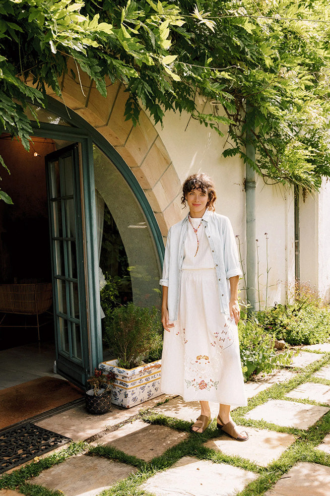 Indi & Cold White Cross-Stitch Skirt
