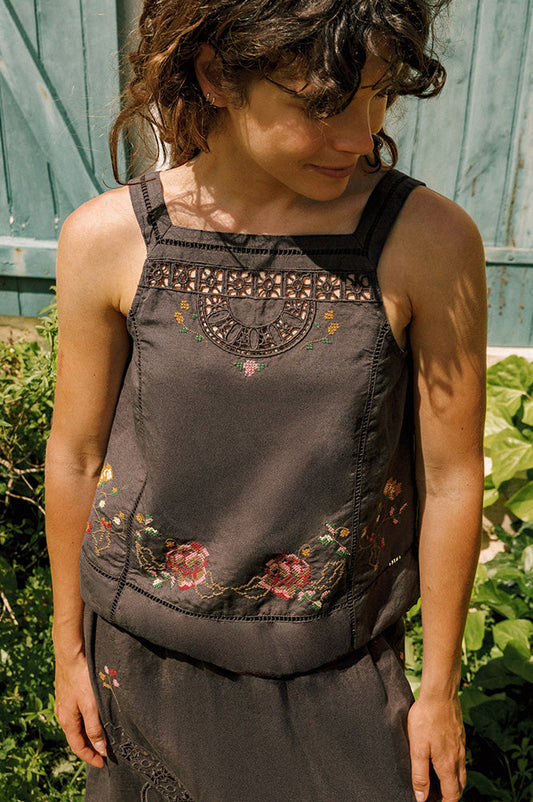 Indi & Cold Carbon Cross-Stitch Vest