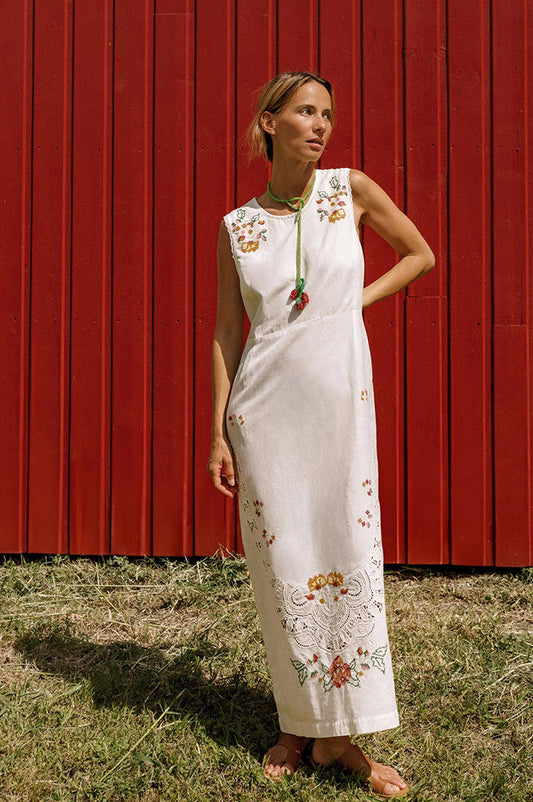 Indi & Cold White Cross-Stitch Dress