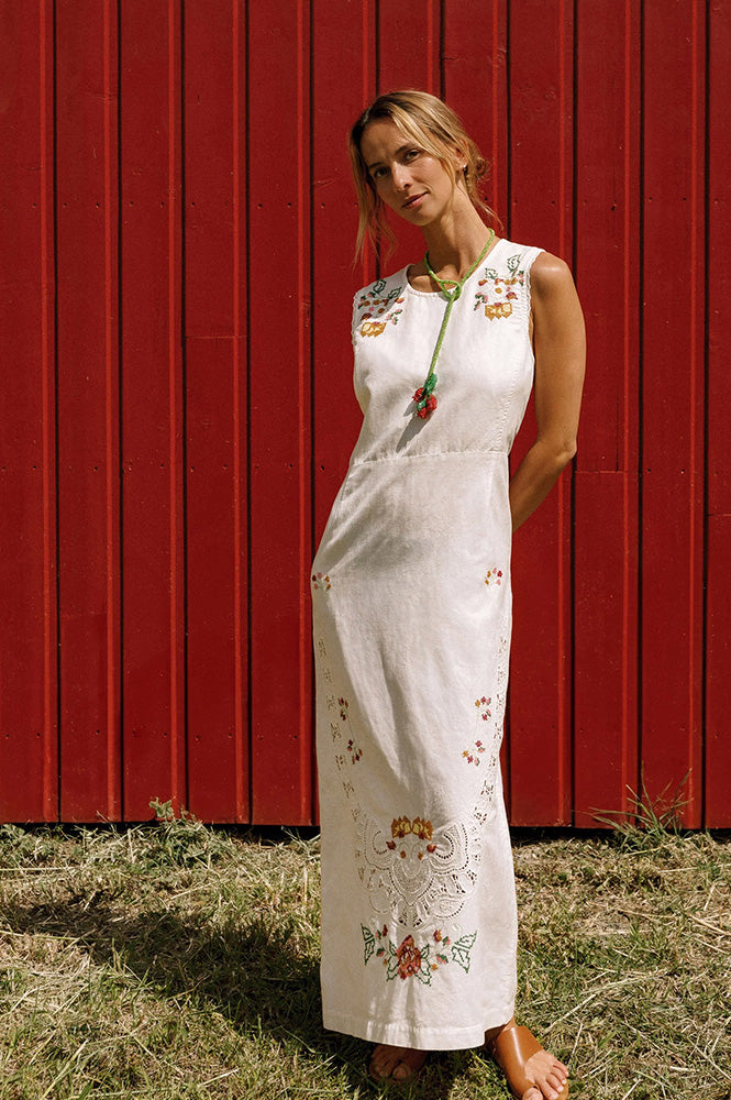 Indi & Cold White Cross-Stitch Dress