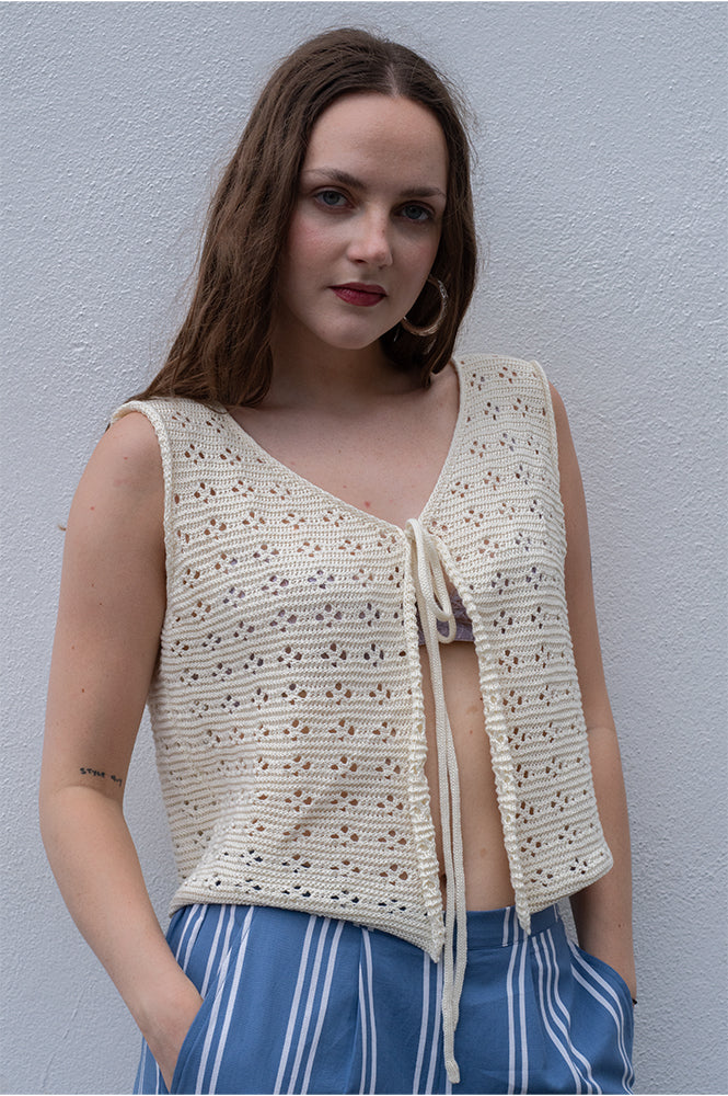 Compania Fantastica Ecru Knit Bow Top
